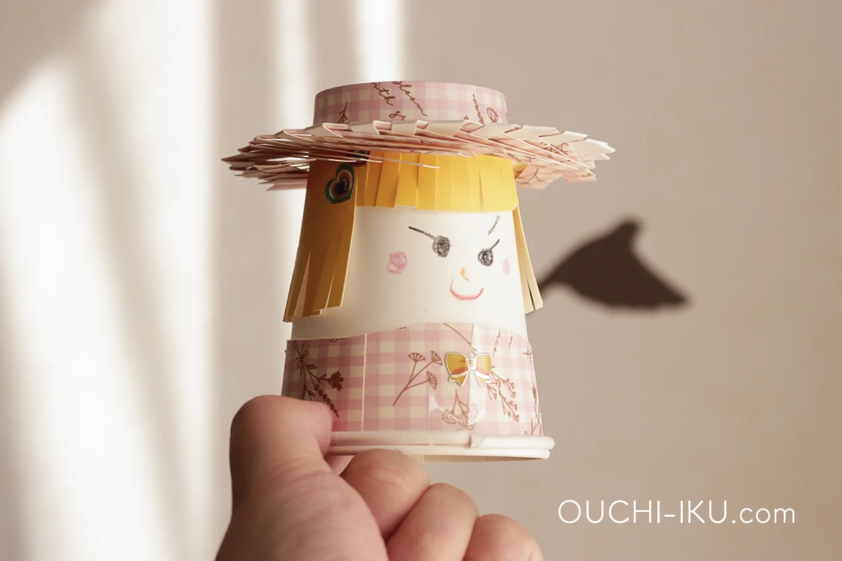 紙コップ着せ替え人形の帽子の作り方