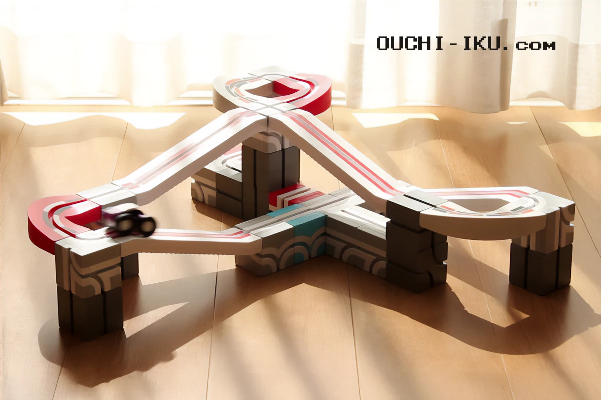 QbiToyレースセット「Speed Champions」の車がコースアウトしなかった様子