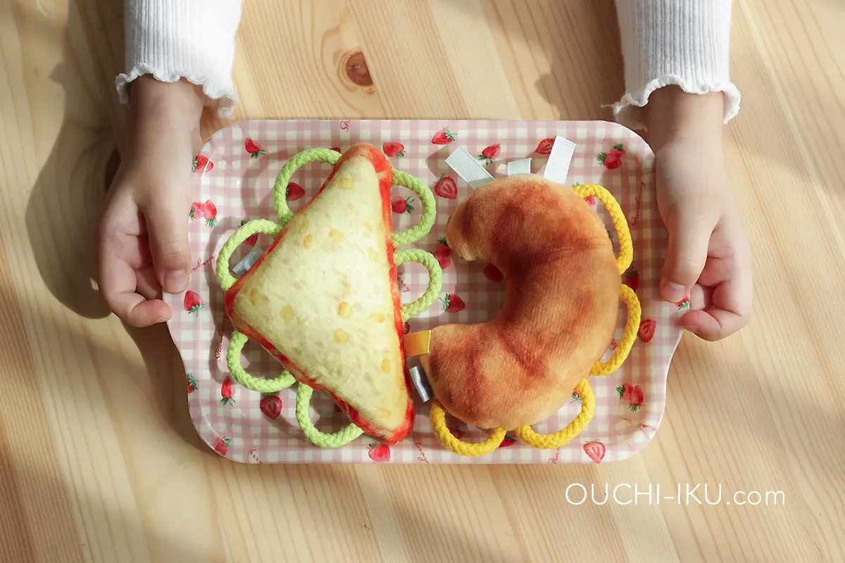 シャオールのわっかラトルをトレーに乗せたところ
