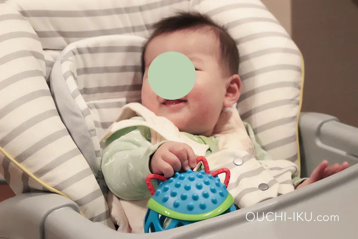 オーボール的なおもちゃで遊ぶ赤ちゃん