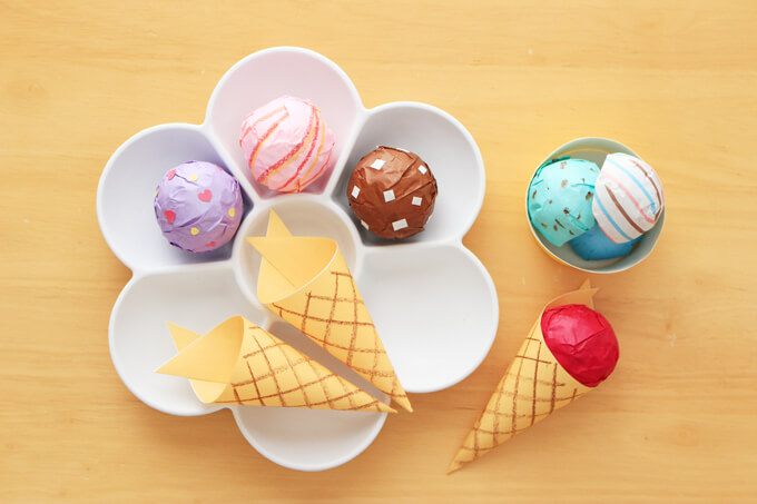 折り紙の立体アイスクリームの作り方！コーンとカップが選べちゃう楽しいおもちゃ