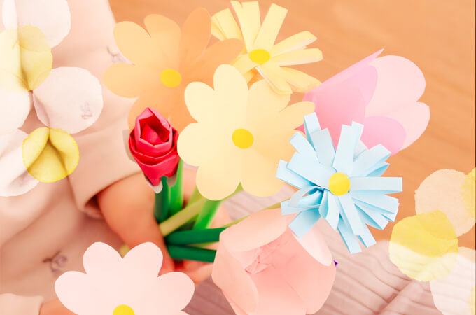 幼児向け春の工作３：折り紙の花の工作